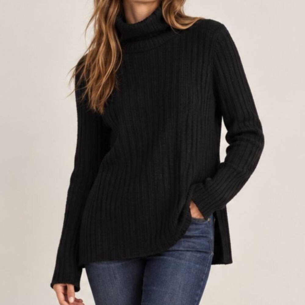 NWT Vince Black Wool Cashmere Ribbed Turtleneck Sweater Small $395